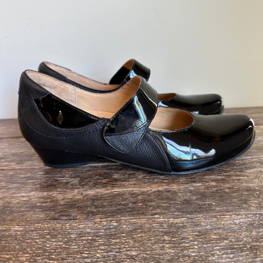 Ziera Cassidy Black Leather Patent Mary Jane Comfort Wedge Shoes -‎ Size 38